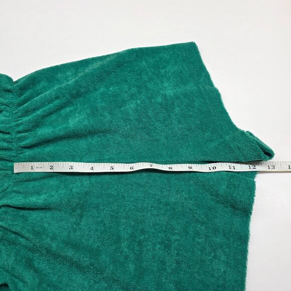 VTG Terry Cloth Romper Shorts 70s Women Medium Green Stripe Distress READ - Picture 14 of 14